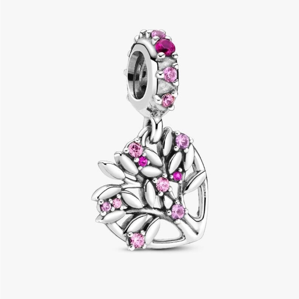 Authentic Pandora Pink Heart Family Tree Dangle Charm